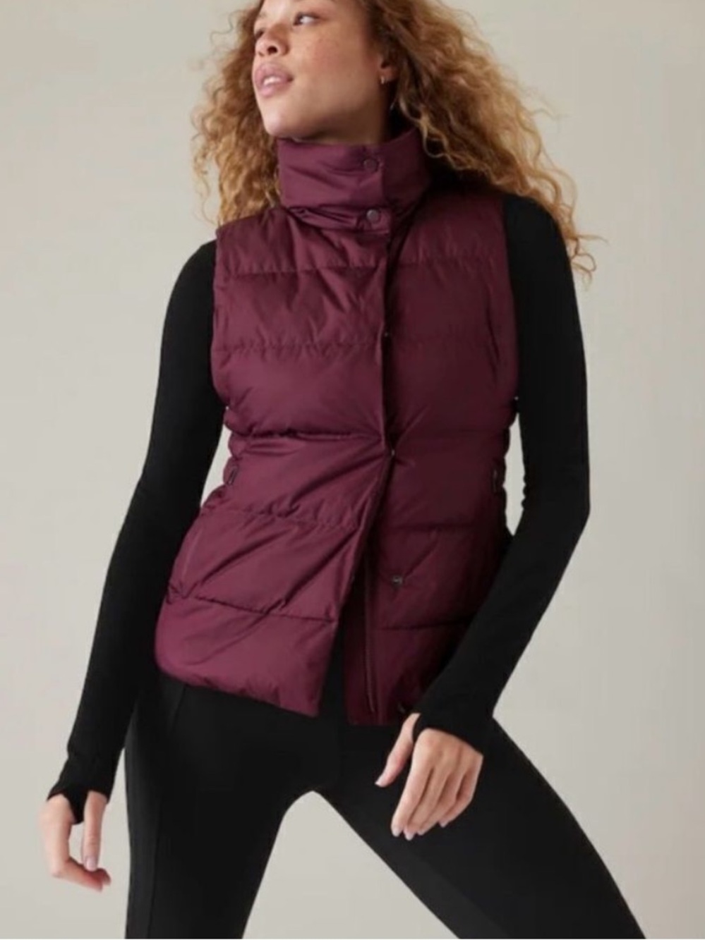 Athleta Down Puffer Downtown Vest Aubergine Wine LP like new!
